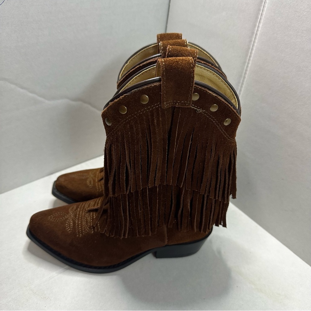 Shyanne Double Fringe Suede Western Cowboy Boots Brown Youth 11 Rodeo Festival - Picture 2 of 9